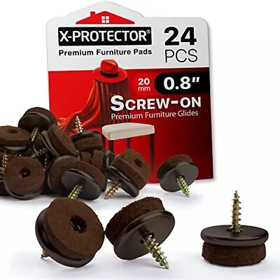 Screw-On Felt Furniture Pads X-Protector 24 PCS - 0.8” Chair Leg Floor Protec... • $21.18