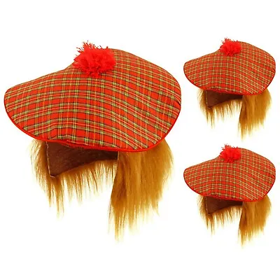 Scottish Tam O Shanter Job Lot Fancy Dress Hat With Wig Tartan Burn Out Scotland • £4.49