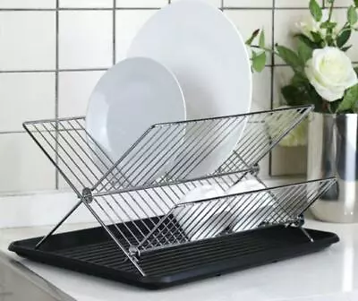 2 Tier Folding Dish Rack Kitchen Drainer Drying Organizer Silver Au Stock • $34.80