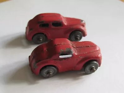 2 Vintage Red Mini Die Cast Cars Metal Wheels 1 1/2  • $14