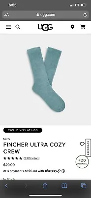 Ugg Men Fincher Ultra Cozy Crew Socks Scuba Blue • $15.99