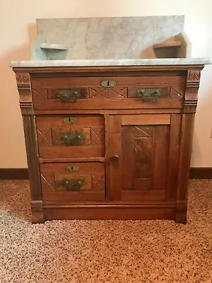 Antique Victorian Walnut Marble Top Wash Stand Commode • $650