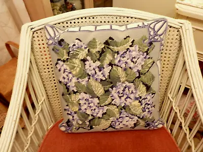 Beautiful Hand Made Embroidered Needlepoint Cushion Hydrangea • £28