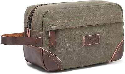 Toiletry Bag Men Leather Canvas Travel Toiletry Bag Dopp Kit Shaving Accessories • $19.92