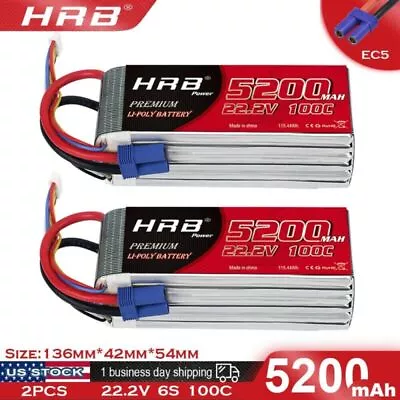 2pcs HRB 6S 22.2V 5200mAh LiPo Battery EC5 For RC Helicopter Airplane Truck Boat • $121.99