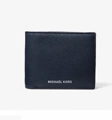 MICHAEL KORS MENS Cooper Pebbled Leather Billfold Wallet W/Passcase - NAVY*NEW • $85