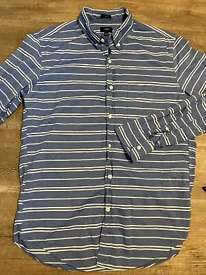 J. Crew Shirt Mens Large Slim Fit Blue Striped Button Up Preppy • $13.49