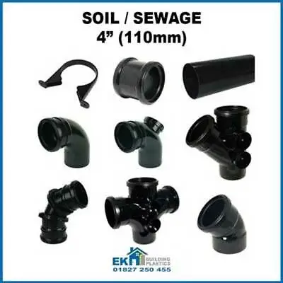 £5.97 • Buy Soil Pipe Fittings 4'' Black 110mm  Pushfit Stack , Stench