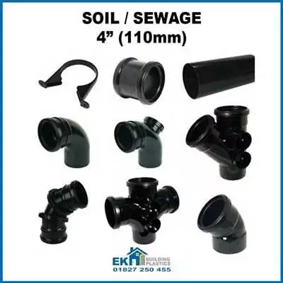 Soil Pipe Fittings 4'' Black 110mm  Pushfit Stack  Stench • £5.65