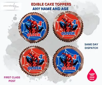 EDIBLE Cupcake Toppers Personalised SPIDERMAN Printed ICING RICE WAFER 2  CAKE • £29.95