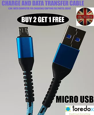 Micro USB Fast Charger/Data Cable 2m Length (Heavy Duty Braided) Blue Color • £2.65