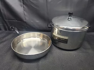 NEW VTG Farberware Classic Stainless Steel 8QT Stock Pot & 10.5 Skillet W/ 1 Lid • $71.20