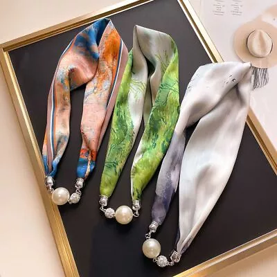 Magnetic Buckle Print Scarves Silk Scarf Cross Neckerchief Satin False Collar • £4.45