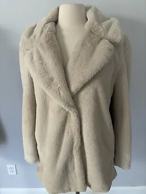 H&M Women’s Med Beige Faux Fur Shawl Collar Jacket Coat Snaps Pockets Soft New • $34.39