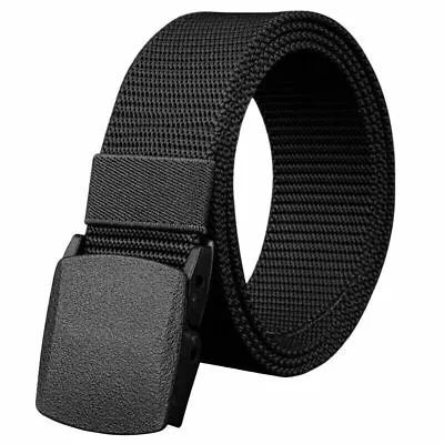 Belt Mens Womens Unisex Canvas Webbing Regular Size Black Buckle Army Belts UK • £3.99