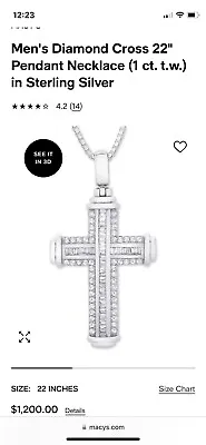 Mens Diamond Cross Pendant ( 1 Ct. T.w ) In Sterling Silver  • $125