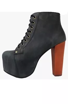 JEFFREY CAMPBELL Lita Platform Heeled Gray Leather Booties Size 8 • $75