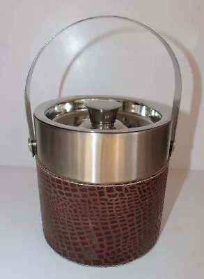 6  Stainless Steel Ice Bucket Insulated Double Wall With Lid & Handle - Brown • £8.99