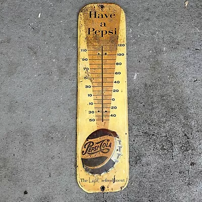 Vintage 1950’s Pepsi Thermometer Metal Embossed Sign • $300