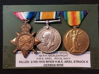 £149.99 • Buy Ww1 1915 Medal Trio J10701 R H Micklewright A.b R.n Killed 2 8 1918 Hms Ariel