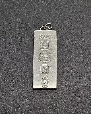 Vintage Sterling Silver Ingot Style Pendant 1.07 Oz/30.4 Gr/Birmingham/UK/1977 • $89.99