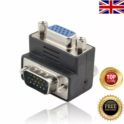 VGA Male To Female 15 Pin VGA M/F 90° Angle SVGA Adapter Monitor Connector 15Pin • £4.29