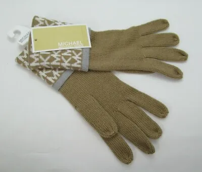 Michael Kors Acrylic Gloves Tan  W/White & Tan Fold-over Logo Cuffs One Size • $29.99
