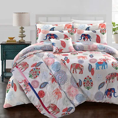 100% Cotton Bedspread Elephant Paisley Boho Mandala Quilted Thrown Quilt Blanket • £26