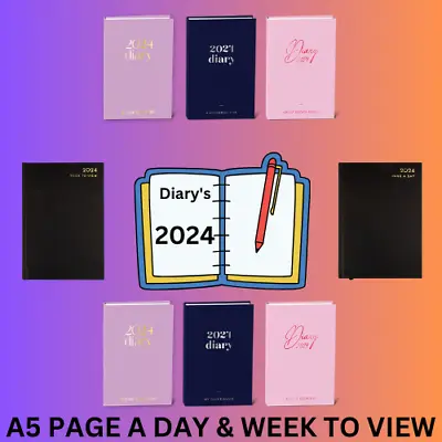 2024 Diary A5 Page A Day & Week To View A Day Desk Diary Hard Backed Planner 📚 • £4.79