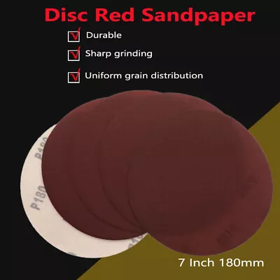 7 Inch 180mm Red Abrasive Sanding Disc Hook Loop Sandpaper Grit 40-2000 • $1.85