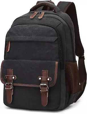 Canvas Backpack Vintage Daypack For Men Women Black Travel Rucksack Backpack • $42.28