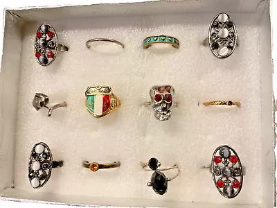 Vintage Estate Lot Of 12 Costume Cocktail Jewelry Stones Skull Cat Italy Ring 12 • $34.99