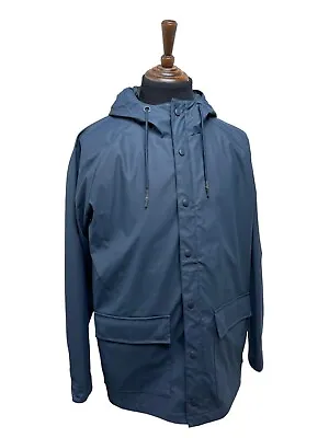 PEACOCKS Rain Jacket Size L 42-44 OverCoat Navy Hooded Menswear PU • $20.78