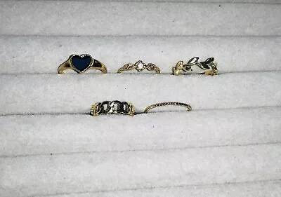 Bundle Of 5 Unusual Antique Gold Coloured RINGS Mixed Sizes All Different C6 • £0.99