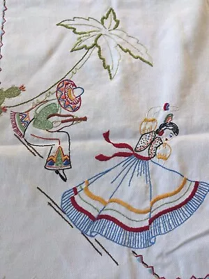 Retro Vintage 1960s Mexican Themed Sml Tablecloth Sombrero Dancer Cactus Donkey • $19.31