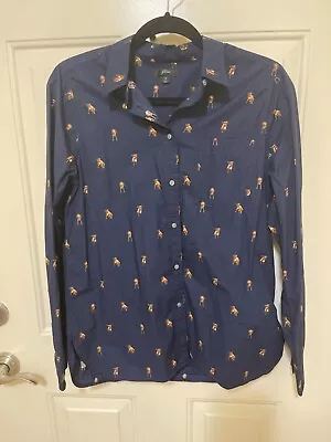 J Crew Women Navy Blue Dog Printed Shirt Long Sleeves Size 8 • $35