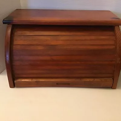 Vintage Wood Roll Top Bread Box  17” X 11”X 9.5” • $26.95