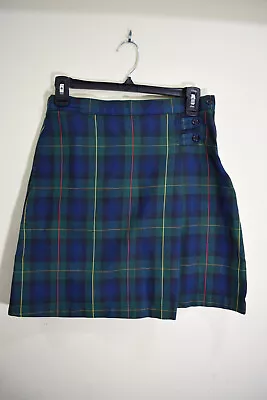 Lands’ End School Uniform Skirt Size 12 L Hunter Classic Navy Plaid 29x19 B493 • £11.87