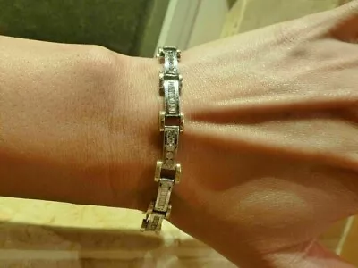 4.20 Ct Baguette Cut Lab Created Diamond Men's Bracelet 14k White Gold Plated • $159.99