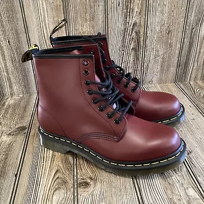 Doc Martens 1460 Cherry Red Boots 8-Eye Women’s Sz 9 Smooth Leather Lace Combat • $135