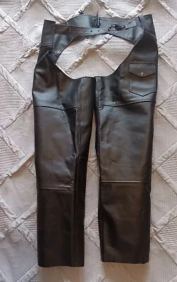 HWK All-Weather Motorcycle Leather Chaps For Men And Women Waist 36  - Black • $42.99