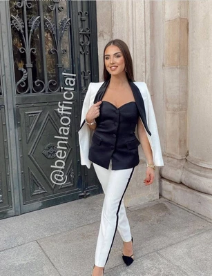 $169 • Buy Zara Jewel Button Combination Blazer White And Black