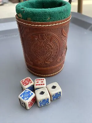 Vintage Tooled Leather Mexico Green Felt Lined Dice Shaker Game Cup • $20