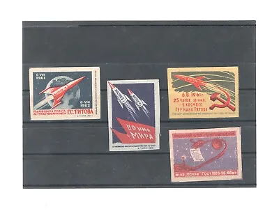 Matchbox Labels 1962 Soviet Russia 4 Pc Space Rocket Propaganda Titov • $5