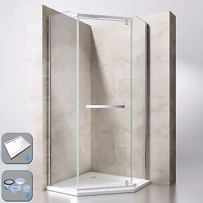 £250 • Buy Durovin Shower Enclosure Cubicle Pivot Hinged Pentagon Glass Unit 8mm And Tray