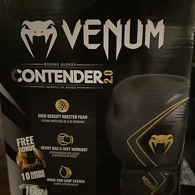Venum Boxing Gloves Contender 2.0 12oz Hook And Loop High Density Black Gloves • $49