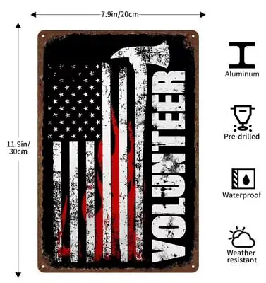 Firefighter Volunteer Metal Tin Sign Firefighter American Flag Man Cave Wall Art • $25