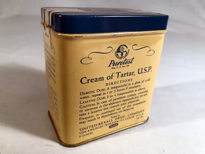 Vintage Puretest Cream Of Tartar 8 Oz Tin United-Rexall 1/2 Full ~ EUC • $3.99