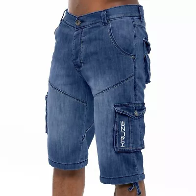 £20.99 • Buy Kruze Mens Cargo Shorts Combat Denim Jean Shorts Summer Knee Length Half Pants