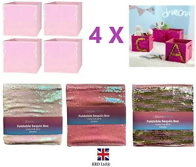 4 X Sequined Foldable Storage Box Collapsible Cubes Kids Toys Home G2971OB UK • £12.67